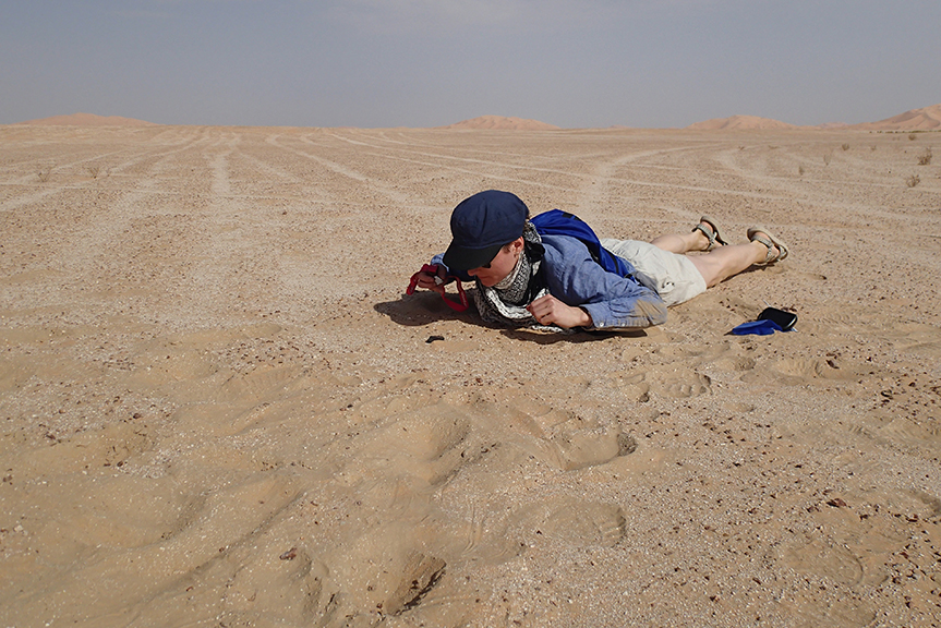 PhD student Anna Zappatini examines the meteorite Raja